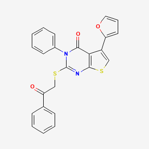 molecular formula C24H16N2O3S2 B2633661 5-(Furan-2-yl)-2-phenacylsulfanyl-3-phenylthieno[2,3-d]pyrimidin-4-one CAS No. 670270-86-7