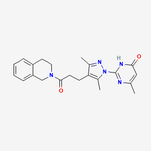 molecular formula C22H25N5O2 B2633662 2-(4-(3-(3,4-dihydroisoquinolin-2(1H)-yl)-3-oxopropyl)-3,5-dimethyl-1H-pyrazol-1-yl)-6-methylpyrimidin-4(3H)-one CAS No. 1171615-14-7