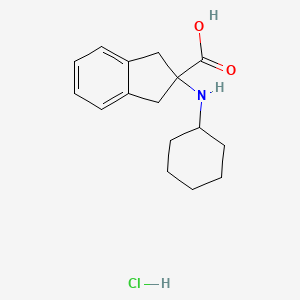 molecular formula C16H22ClNO2 B2633666 2-(Cyclohexylamino)-2,3-dihydro-1H-indene-2-carboxylic acid hydrochloride CAS No. 2230807-87-9