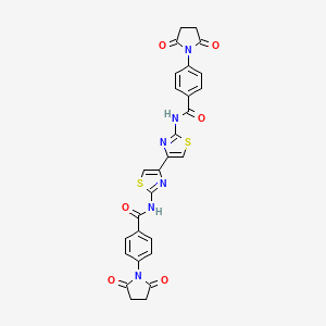 molecular formula C28H20N6O6S2 B2633668 4-(2,5-dioxopyrrolidin-1-yl)-N-[4-[2-[[4-(2,5-dioxopyrrolidin-1-yl)benzoyl]amino]-1,3-thiazol-4-yl]-1,3-thiazol-2-yl]benzamide CAS No. 393838-73-8