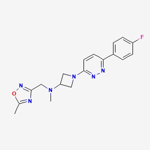 molecular formula C18H19FN6O B2633672 1-[6-(4-Fluorophenyl)pyridazin-3-yl]-N-methyl-N-[(5-methyl-1,2,4-oxadiazol-3-yl)methyl]azetidin-3-amine CAS No. 2415622-68-1