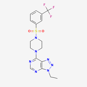 molecular formula C17H18F3N7O2S B2633680 3-ethyl-7-(4-((3-(trifluoromethyl)phenyl)sulfonyl)piperazin-1-yl)-3H-[1,2,3]triazolo[4,5-d]pyrimidine CAS No. 1070862-20-2