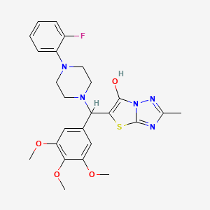 molecular formula C25H28FN5O4S B2633697 5-((4-(2-Fluorophenyl)piperazin-1-yl)(3,4,5-trimethoxyphenyl)methyl)-2-methylthiazolo[3,2-b][1,2,4]triazol-6-ol CAS No. 851969-88-5