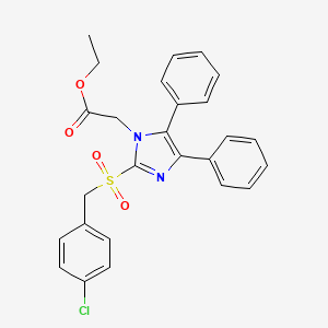 molecular formula C26H23ClN2O4S B2633718 ethyl 2-{2-[(4-chlorobenzyl)sulfonyl]-4,5-diphenyl-1H-imidazol-1-yl}acetate CAS No. 866038-68-8