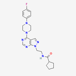 molecular formula C23H28FN7O B2633723 N-(2-(4-(4-(4-fluorophenyl)piperazin-1-yl)-1H-pyrazolo[3,4-d]pyrimidin-1-yl)ethyl)cyclopentanecarboxamide CAS No. 1021025-32-0