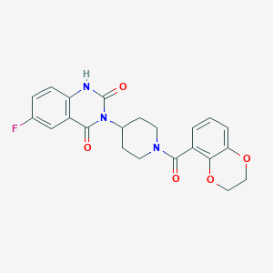 molecular formula C22H20FN3O5 B2633731 3-(1-(2,3-dihydrobenzo[b][1,4]dioxine-5-carbonyl)piperidin-4-yl)-6-fluoroquinazoline-2,4(1H,3H)-dione CAS No. 2034459-75-9