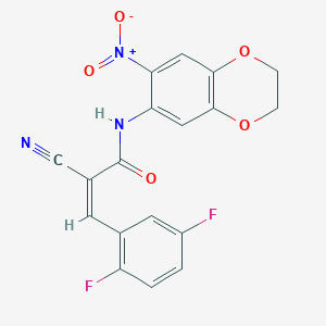 (Z)-2-Cyano-3-(2,5-difluorophenyl)-N-(6-nitro-2,3-dihydro-1,4-benzodioxin-7-yl)prop-2-enamide