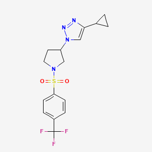 molecular formula C16H17F3N4O2S B2633738 4-环丙基-1-(1-((4-(三氟甲基)苯基)磺酰基)吡咯烷-3-基)-1H-1,2,3-三唑 CAS No. 2034223-57-7
