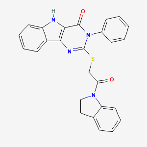 molecular formula C26H20N4O2S B2633761 2-((2-(indolin-1-yl)-2-oxoethyl)thio)-3-phenyl-3H-pyrimido[5,4-b]indol-4(5H)-one CAS No. 537668-70-5