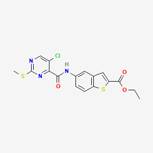 molecular formula C17H14ClN3O3S2 B2633769 Ethyl 5-[5-chloro-2-(methylsulfanyl)pyrimidine-4-amido]-1-benzothiophene-2-carboxylate CAS No. 1147777-40-9
