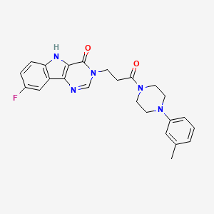 molecular formula C24H24FN5O2 B2633773 8-氟-3-(3-氧代-3-(4-(间甲苯基)哌嗪-1-基)丙基)-3H-嘧啶并[5,4-b]吲哚-4(5H)-酮 CAS No. 1105213-96-4