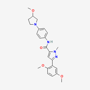 molecular formula C24H28N4O4 B2633777 3-(2,5-dimethoxyphenyl)-N-(4-(3-methoxypyrrolidin-1-yl)phenyl)-1-methyl-1H-pyrazole-5-carboxamide CAS No. 1797021-49-8