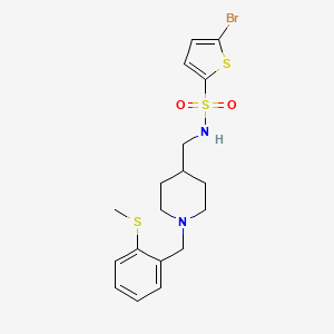 molecular formula C18H23BrN2O2S3 B2633779 5-bromo-N-((1-(2-(methylthio)benzyl)piperidin-4-yl)methyl)thiophene-2-sulfonamide CAS No. 1327535-21-6