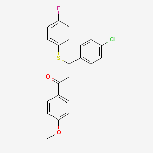 molecular formula C22H18ClFO2S B2633809 3-(4-氯苯基)-3-[(4-氟苯基)硫烷基]-1-(4-甲氧基苯基)丙-1-酮 CAS No. 303091-31-8