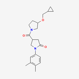 molecular formula C21H28N2O3 B2633817 4-(3-(Cyclopropylmethoxy)pyrrolidine-1-carbonyl)-1-(3,4-dimethylphenyl)pyrrolidin-2-one CAS No. 2034538-75-3