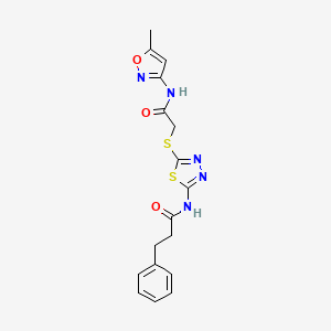 N-(5-((2-((5-methylisoxazol-3-yl)amino)-2-oxoethyl)thio)-1,3,4-thiadiazol-2-yl)-3-phenylpropanamide