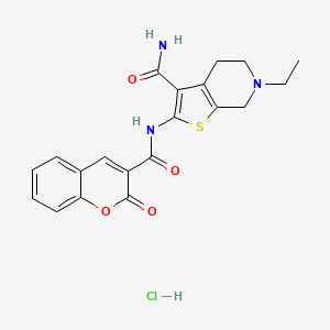 molecular formula C20H20ClN3O4S B2633830 6-ethyl-2-(2-oxo-2H-chromene-3-carboxamido)-4,5,6,7-tetrahydrothieno[2,3-c]pyridine-3-carboxamide hydrochloride CAS No. 1217030-10-8