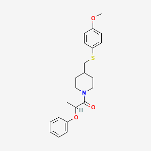 molecular formula C22H27NO3S B2633834 1-(4-(((4-甲氧苯基)硫代)甲基)哌啶-1-基)-2-苯氧基丙烷-1-酮 CAS No. 1421462-87-4