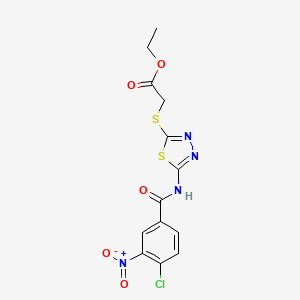 molecular formula C13H11ClN4O5S2 B2633837 Ethyl 2-((5-(4-chloro-3-nitrobenzamido)-1,3,4-thiadiazol-2-yl)thio)acetate CAS No. 392318-48-8