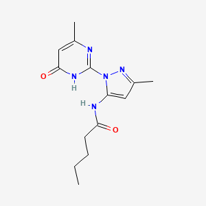 molecular formula C14H19N5O2 B2633846 N-(3-methyl-1-(4-methyl-6-oxo-1,6-dihydropyrimidin-2-yl)-1H-pyrazol-5-yl)pentanamide CAS No. 1002933-27-8