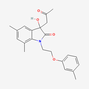 molecular formula C22H25NO4 B2633847 3-hydroxy-5,7-dimethyl-1-[2-(3-methylphenoxy)ethyl]-3-(2-oxopropyl)-2,3-dihydro-1H-indol-2-one CAS No. 879047-41-3