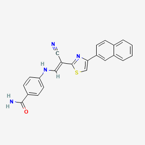 molecular formula C23H16N4OS B2633849 (E)-4-((2-cyano-2-(4-(naphthalen-2-yl)thiazol-2-yl)vinyl)amino)benzamide CAS No. 477305-34-3