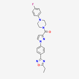 molecular formula C24H23FN6O2 B2633856 (1-(4-(5-ethyl-1,2,4-oxadiazol-3-yl)phenyl)-1H-pyrazol-3-yl)(4-(4-fluorophenyl)piperazin-1-yl)methanone CAS No. 1251616-12-2