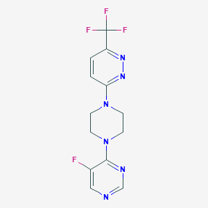 molecular formula C13H12F4N6 B2633858 3-[4-(5-Fluoropyrimidin-4-yl)piperazin-1-yl]-6-(trifluoromethyl)pyridazine CAS No. 2380088-72-0