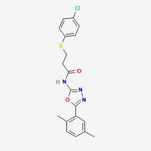 molecular formula C19H18ClN3O2S B2633887 3-(4-chlorophenyl)sulfanyl-N-[5-(2,5-dimethylphenyl)-1,3,4-oxadiazol-2-yl]propanamide CAS No. 896018-78-3