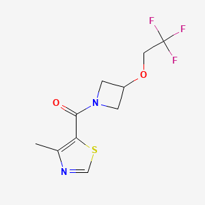 molecular formula C10H11F3N2O2S B2633894 (4-Methylthiazol-5-yl)(3-(2,2,2-trifluoroethoxy)azetidin-1-yl)methanone CAS No. 2034401-46-0