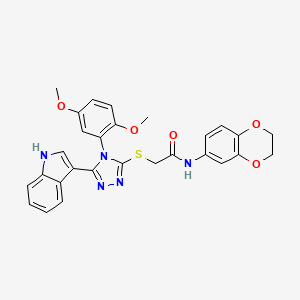molecular formula C28H25N5O5S B2633898 N-(2,3-dihydrobenzo[b][1,4]dioxin-6-yl)-2-((4-(2,5-dimethoxyphenyl)-5-(1H-indol-3-yl)-4H-1,2,4-triazol-3-yl)thio)acetamide CAS No. 852167-39-6