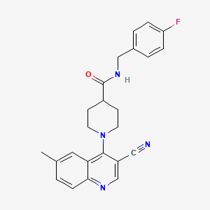 molecular formula C24H23FN4O B2633908 1-(3-Cyano-6-methylquinolin-4-YL)-N-[(4-fluorophenyl)methyl]piperidine-4-carboxamide CAS No. 1359506-34-5