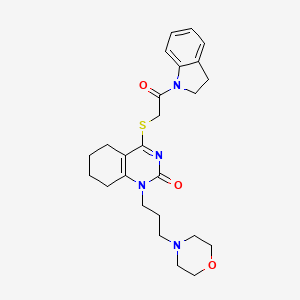 molecular formula C25H32N4O3S B2633914 4-((2-(indolin-1-yl)-2-oxoethyl)thio)-1-(3-morpholinopropyl)-5,6,7,8-tetrahydroquinazolin-2(1H)-one CAS No. 899950-67-5