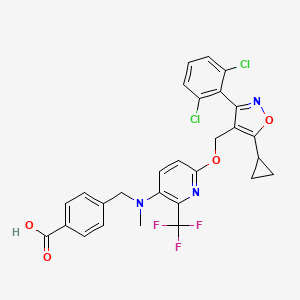 molecular formula C28H22Cl2F3N3O4 B2633935 4-(((6-((5-Cyclopropyl-3-(2,6-dichlorophenyl)isoxazol-4-yl)methoxy)-2-(trifluoromethyl)pyridin-3-yl)(methyl)amino)methyl)benzoic acid CAS No. 1198085-23-2