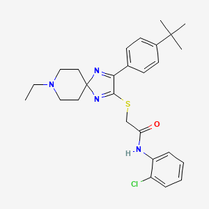 molecular formula C27H33ClN4OS B2633943 2-((3-(4-(叔丁基)苯基)-8-乙基-1,4,8-三氮杂螺[4.5]癸-1,3-二烯-2-基)硫代)-N-(2-氯苯基)乙酰胺 CAS No. 1184980-43-5