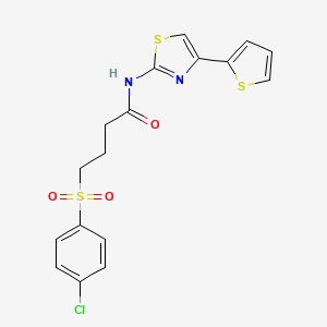 molecular formula C17H15ClN2O3S3 B2633964 4-((4-chlorophenyl)sulfonyl)-N-(4-(thiophen-2-yl)thiazol-2-yl)butanamide CAS No. 941987-85-5