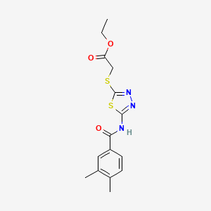 molecular formula C15H17N3O3S2 B2633995 Ethyl 2-((5-(3,4-dimethylbenzamido)-1,3,4-thiadiazol-2-yl)thio)acetate CAS No. 392318-36-4
