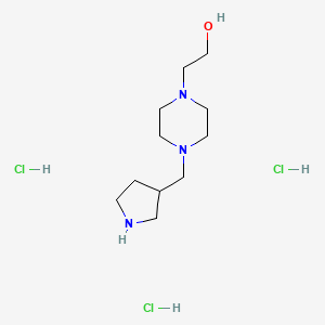 molecular formula C11H26Cl3N3O B2633997 2-[4-(Pyrrolidin-3-ylmethyl)piperazin-1-yl]ethan-1-ol trihydrochloride CAS No. 1808520-32-2