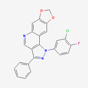 molecular formula C23H13ClFN3O2 B2634004 1-(3-chloro-4-fluorophenyl)-3-phenyl-1H-[1,3]dioxolo[4,5-g]pyrazolo[4,3-c]quinoline CAS No. 901044-60-8