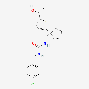 molecular formula C20H25ClN2O2S B2634023 1-(4-Chlorobenzyl)-3-((1-(5-(1-hydroxyethyl)thiophen-2-yl)cyclopentyl)methyl)urea CAS No. 2034492-23-2