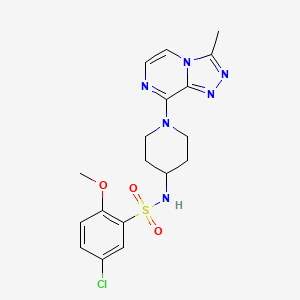molecular formula C18H21ClN6O3S B2634045 5-chloro-2-methoxy-N-(1-(3-methyl-[1,2,4]triazolo[4,3-a]pyrazin-8-yl)piperidin-4-yl)benzenesulfonamide CAS No. 2034516-75-9