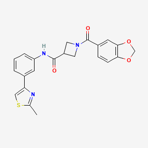 molecular formula C22H19N3O4S B2634055 1-(苯并[d][1,3]二氧杂环-5-羰基)-N-(3-(2-甲基噻唑-4-基)苯基)氮杂环丁烷-3-甲酰胺 CAS No. 1396751-13-5