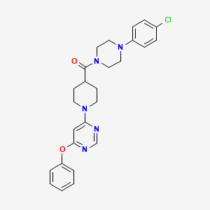 molecular formula C26H28ClN5O2 B2634120 (4-(4-Chlorophenyl)piperazin-1-yl)(1-(6-phenoxypyrimidin-4-yl)piperidin-4-yl)methanone CAS No. 1115922-98-9
