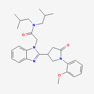 molecular formula C28H36N4O3 B2634128 2-{2-[1-(2-methoxyphenyl)-5-oxopyrrolidin-3-yl]-1H-1,3-benzodiazol-1-yl}-N,N-bis(2-methylpropyl)acetamide CAS No. 890633-08-6