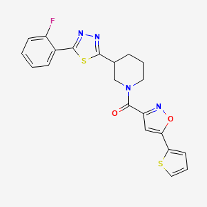 (3-(5-(2-Fluorophenyl)-1,3,4-thiadiazol-2-yl)piperidin-1-yl)(5-(thiophen-2-yl)isoxazol-3-yl)methanone