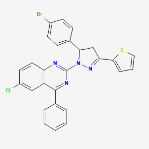 molecular formula C27H18BrClN4S B2634141 2-(5-(4-bromophenyl)-3-(thiophen-2-yl)-4,5-dihydro-1H-pyrazol-1-yl)-6-chloro-4-phenylquinazoline CAS No. 361474-68-2