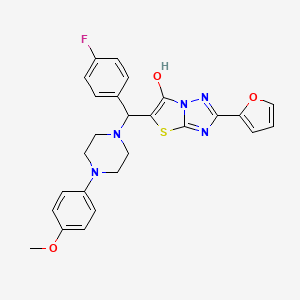 molecular formula C26H24FN5O3S B2634199 5-((4-Fluorophenyl)(4-(4-methoxyphenyl)piperazin-1-yl)methyl)-2-(furan-2-yl)thiazolo[3,2-b][1,2,4]triazol-6-ol CAS No. 887222-25-5