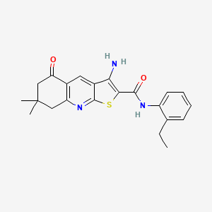 molecular formula C22H23N3O2S B2634200 3-amino-N-(2-ethylphenyl)-7,7-dimethyl-5-oxo-5,6,7,8-tetrahydrothieno[2,3-b]quinoline-2-carboxamide CAS No. 488858-36-2