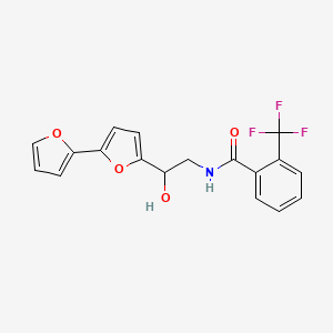 molecular formula C18H14F3NO4 B2634203 N-(2-{[2,2'-bifuran]-5-yl}-2-hydroxyethyl)-2-(trifluoromethyl)benzamide CAS No. 2320539-33-9