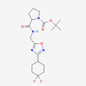 molecular formula C19H28F2N4O4 B2634204 叔丁基 2-(((3-(4,4-二氟环己基)-1,2,4-恶二唑-5-基)甲基)氨基甲酰基)吡咯烷-1-羧酸盐 CAS No. 2034204-56-1